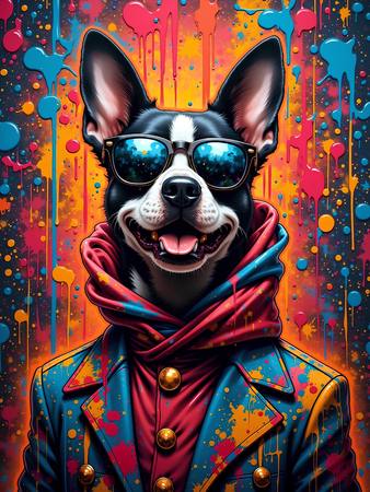 Tableau chien graffiti en versions hip-hop, DJ, punk ou clown. Créations Decotab exclusives pour une décoration pétillante, ludique et originale.
