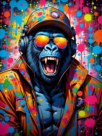 Tableau gorille graffiti en déclinaisons hip-hop, DJ ou punk. Des œuvres uniques signées Decotab pour une décoration murale urbaine et affirmée.