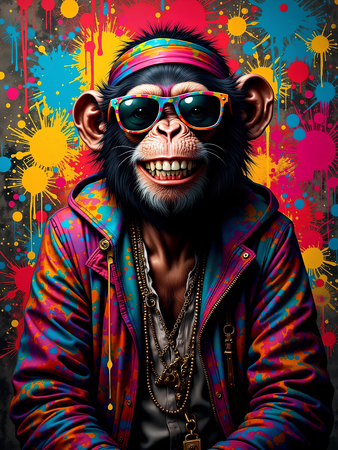 Tableau singe graffiti décliné en versions hip-hop, punk, DJ ou clown. Œuvres exclusives Decotab pour une déco chimpanzé percutante et ultra stylée.