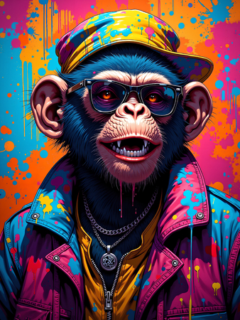 Tableau singe graffiti décliné en versions hip-hop, punk, DJ ou clown. Œuvres exclusives Decotab pour une déco chimpanzé percutante et ultra stylée.