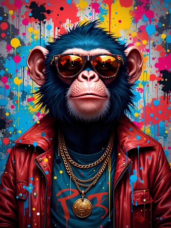 Tableau singe graffiti décliné en versions hip-hop, punk, DJ ou clown. Œuvres exclusives Decotab pour une déco chimpanzé percutante et ultra stylée.