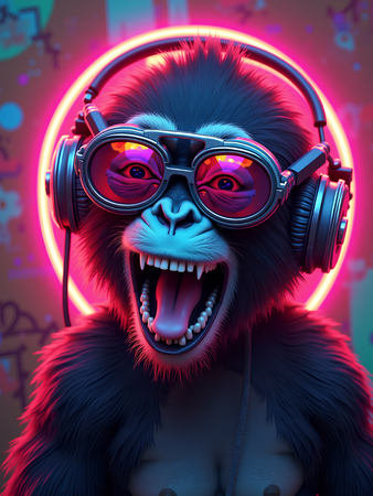 Tableau singe graffiti décliné en versions hip-hop, punk, DJ ou clown. Œuvres exclusives Decotab pour une déco chimpanzé percutante et ultra stylée.