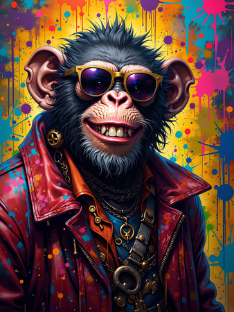 Tableau singe graffiti décliné en versions hip-hop, punk, DJ ou clown. Œuvres exclusives Decotab pour une déco chimpanzé percutante et ultra stylée.