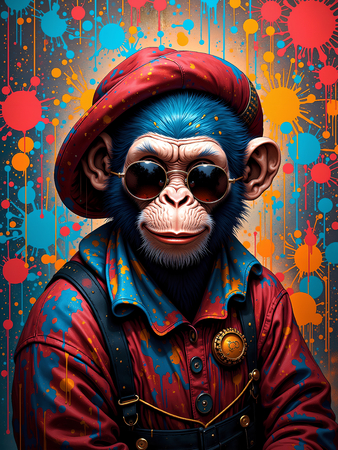 Tableau singe graffiti décliné en versions hip-hop, punk, DJ ou clown. Œuvres exclusives Decotab pour une déco chimpanzé percutante et ultra stylée.