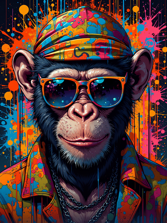 Tableau singe graffiti décliné en versions hip-hop, punk, DJ ou clown. Œuvres exclusives Decotab pour une déco chimpanzé percutante et ultra stylée.