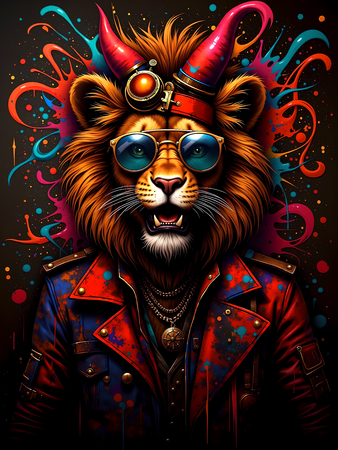 Tableau lion graffiti ultra coloré, en plusieurs versions exclusives Decotab. Une décoration moderne et percutante pour un intérieur créatif et stylisé.