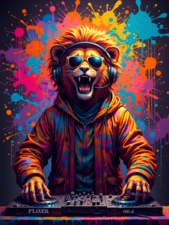 Tableau lion graffiti ultra coloré, en plusieurs versions exclusives Decotab. Une décoration moderne et percutante pour un intérieur créatif et stylisé.