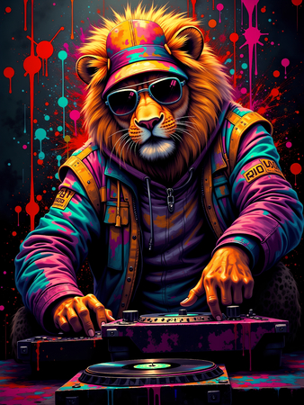 Tableau lion graffiti ultra coloré, en plusieurs versions exclusives Decotab. Une décoration moderne et percutante pour un intérieur créatif et stylisé.