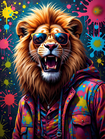 Tableau lion graffiti ultra coloré, en plusieurs versions exclusives Decotab. Une décoration moderne et percutante pour un intérieur créatif et stylisé.