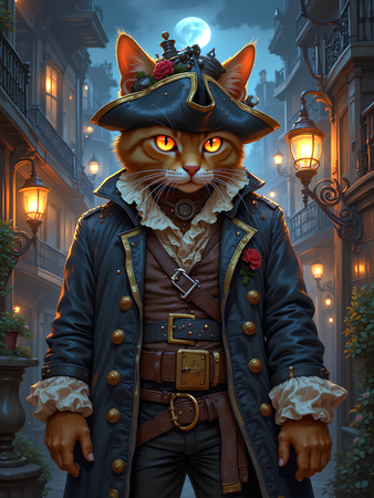 Tableau chat pirate, espiègle et détaillé, en style cartoon réaliste inspiré de Sylvain Binet. Création exclusive Decotab disponible en plusieurs déclinaisons.