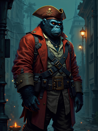 Tableau gorille pirate, inspiré par Sylvain Binet, en plusieurs déclinaisons inédites. Une œuvre puissante, pleine de détails et exclusivement disponible chez Decotab.