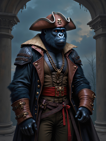 Tableau gorille pirate, inspiré par Sylvain Binet, en plusieurs déclinaisons inédites. Une œuvre puissante, pleine de détails et exclusivement disponible chez Decotab.