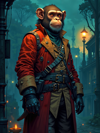Tableau chimpanzé pirate en style cartoon réaliste inspiré de Sylvain Binet. Plusieurs déclinaisons exclusives chez Decotab pour une déco originale et expressive.