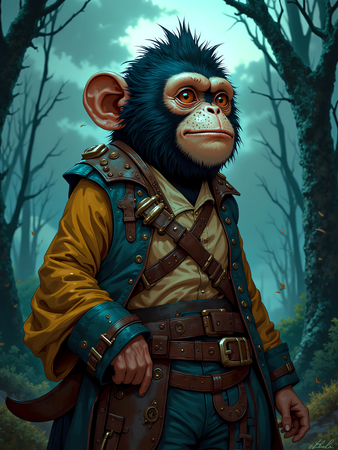 Tableau chimpanzé pirate en style cartoon réaliste inspiré de Sylvain Binet. Plusieurs déclinaisons exclusives chez Decotab pour une déco originale et expressive.