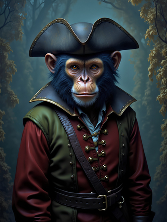 Tableau chimpanzé pirate en style cartoon réaliste inspiré de Sylvain Binet. Plusieurs déclinaisons exclusives chez Decotab pour une déco originale et expressive.