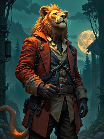 Tableau lion pirate en style cartoon réaliste, inspiré par Sylvain Binet. Plusieurs versions exclusives et détaillées, disponibles uniquement chez Decotab.