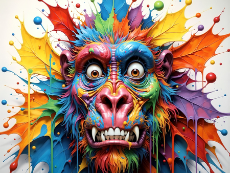 Portrait de gorille dans un style pop art coloré, éclaboussures, arabesques, coups de pinceau. Un tableau expressif décliné en plusieurs versions. Exclusivité DECOTAB.