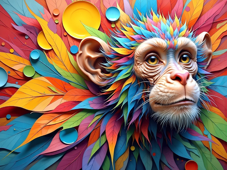 Portrait de chimpanzé dans un style pop art éclaté : formes colorées, jets de peinture, éclaboussures. Un tableau expressif et décalé, décliné en plusieurs versions. Exclusivité DECOTAB.