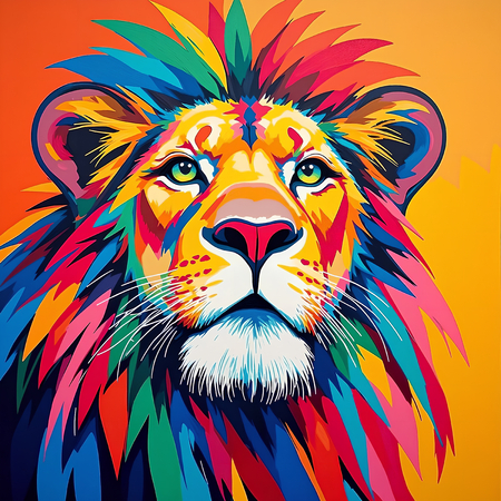 Un tableau lion pop art aux couleurs franches et saturées. Plusieurs versions aux fonds colorés, éclaboussures de peinture et palette éclatante. Création exclusive DECOTAB.