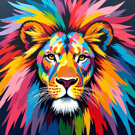 Un tableau lion pop art aux couleurs franches et saturées. Plusieurs versions aux fonds colorés, éclaboussures de peinture et palette éclatante. Création exclusive DECOTAB.