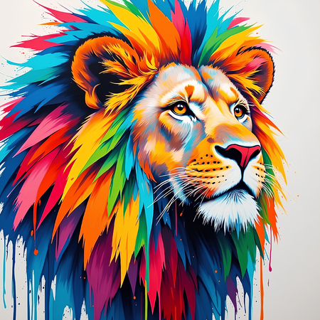 Un tableau lion pop art aux couleurs franches et saturées. Plusieurs versions aux fonds colorés, éclaboussures de peinture et palette éclatante. Création exclusive DECOTAB.
