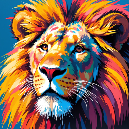 Un tableau lion pop art aux couleurs franches et saturées. Plusieurs versions aux fonds colorés, éclaboussures de peinture et palette éclatante. Création exclusive DECOTAB.