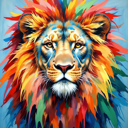 Un tableau lion pop art aux couleurs franches et saturées. Plusieurs versions aux fonds colorés, éclaboussures de peinture et palette éclatante. Création exclusive DECOTAB.