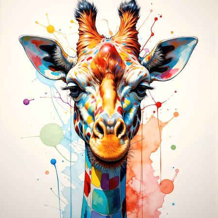 Tableau moderne de girafe en pop art : une création éclatante aux couleurs dynamiques et audacieuses. Fabrication française sur-mesure.