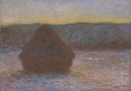 Impression fine art sur toile ou poster encadré fabriqué en France. Pile de blé (dégel, coucher de soleil). Ce tableau de Claude Monet dépeint une pile de blé...