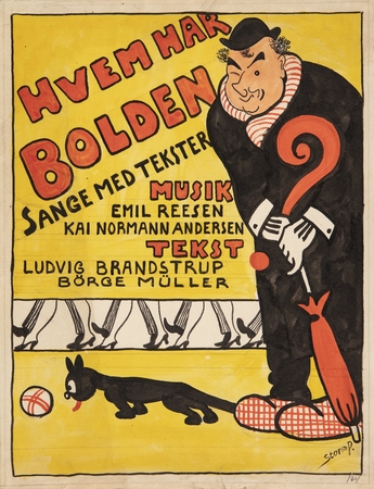 Tirage fine art en France sur toile ou poster encadré. Modèle de page de titre pour "Qui a le ballon". Portrait caricaturé de Carl Alstrup...