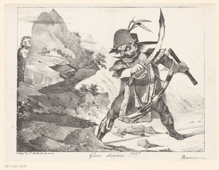 Poster fine art fabriqué en France ou toile imprimée. Caricature d'un général frappant les rochers avec son cimeterre...