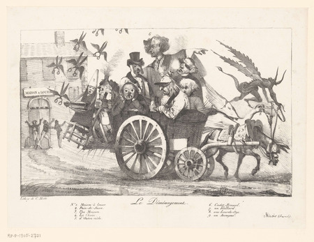 Toile d’art de qualité made in France ou poster encadré. Camionnette de déménagement avec figures allégoriques...