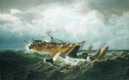 Affiche encadrée haut de gamme fabriquée en France fine art ou toile d’art. Naufrage au large de Nantucket (Épave au large de Nantucket après une tempête)...