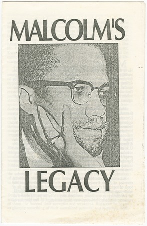 Affiche encadrée premium en France ou toile d’art imprimée. L'héritage de Malcolm. Une brochure sur Malcolm X. Le recto est imprimé en noir sur du papier blanc...