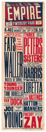 Impression fine art haut de gamme made in France sur toile ou poster encadré. Affiche annonçant la performance de Fats Waller à l'Empire Theatre de Finsbury Park...