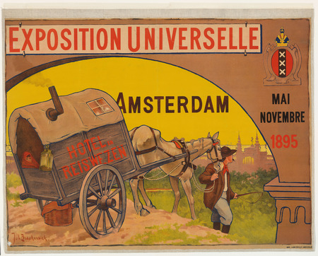 Toile made in France imprimée fine art ou affiche encadrée. Affiche pour l'Exposition universelle de l'hôtellerie et de l'industrie du voyage à Amsterdam, 1895...