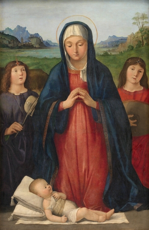 Toile fine art de qualité made in France ou affiche encadrée. L'Enfant Jésus adoré par Marie...