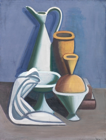 Toile premium made in France fine art ou affiche encadrée. Nature morte avec cruche d'eau, serviette et bocaux...