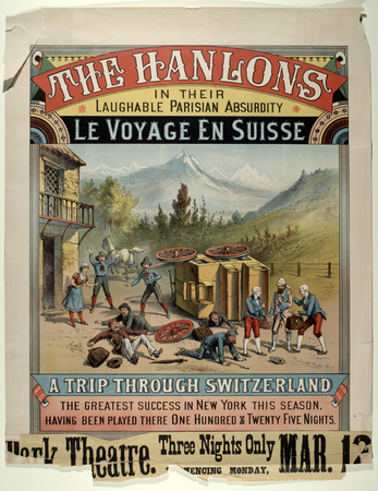Toile premium fine art fabriquée en France ou affiche encadrée. Les Hanlon dans leur ridicule absurdité parisienne Le Voyage En Suisse...