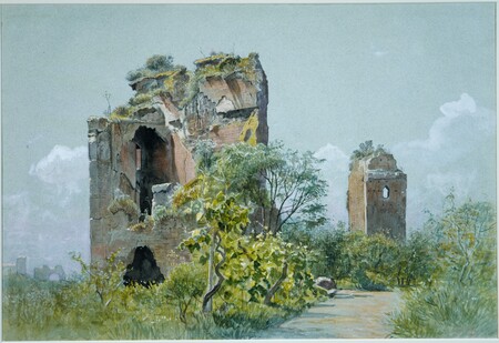 Impression d'art française sur toile ou poster encadré. Thermes de Trajan (Sette Sale, Villa Brancaccio, Rome)...