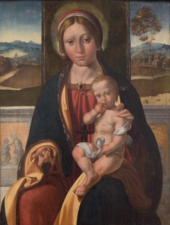 Toile fine art premium fabriquée en France ou affiche encadrée haut de gamme. La Vierge et l'Enfant. Benvenuto Tisi est un peintre maniériste de l’école de Ferrare (Italie)...