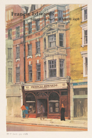 Tirage premium sur toile made in France ou affiche encadrée. Vitrine de la librairie Francis Edwards à Londres. Texte au verso...
