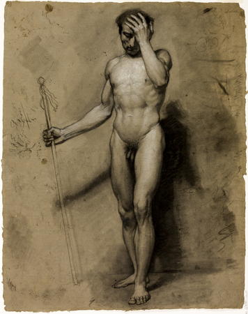Poster fine art fabriqué en France ou toile imprimée. Nu masculin debout (recto) ; Tête classique (verso)...