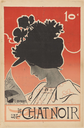 Affiche encadrée haut de gamme en France ou toile d’art imprimée. Affiche pour le magazine Le Chat Noir. Une femme au chapeau, lisant un épisode du Chat Noir...