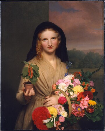 Impression française sur toile ou affiche encadrée. La fille aux fleurs...