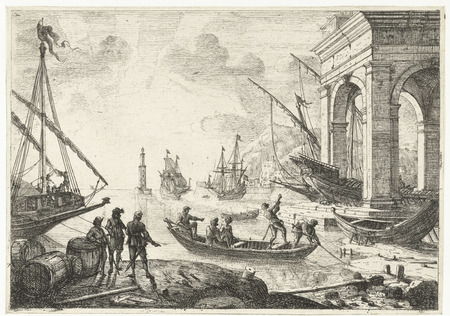 Affiche encadrée haut de gamme made in France ou toile fine art premium. Port avec phare. Port maritime avec un phare debout dans l'eau...