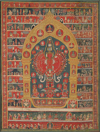 Poster encadré fine art fabriqué en France ou toile imprimée. Bannière peinte (Thangka) de l'incarnation d'Avalokiteshvara du dieu de la pluie Rato Matsyendranatha...