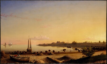 Poster encadré en France ou toile d’art imprimée. Stage Fort à travers le port de Gloucester. Lane revint de Boston dans son Gloucester natal en 1848...