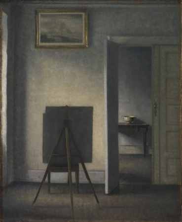 Affiche encadrée d’art premium en France ou toile fine art imprimée. Intérieur avec chevalet d'artiste...