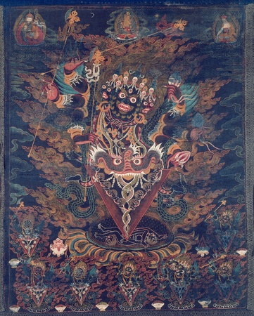 Impression sur toile ou poster encadré origine France. Bannière peinte (Thangka) avec Guru Dragpur, une forme courroucée de Padmasambhava...